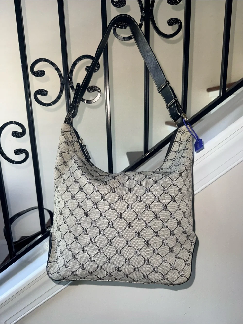 Vintage Lauren Ralph Lauren Gray Monogram Hobo Shoulder Bag